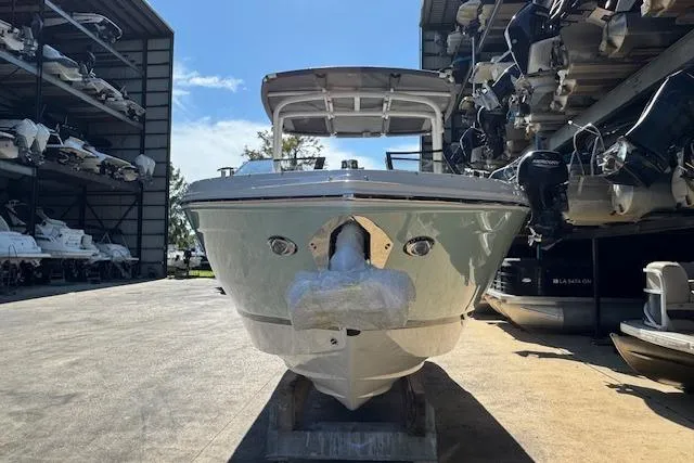Slide: The Image of 2026 Cobalt R6 Outboard boat in storage facility, front view. - 7