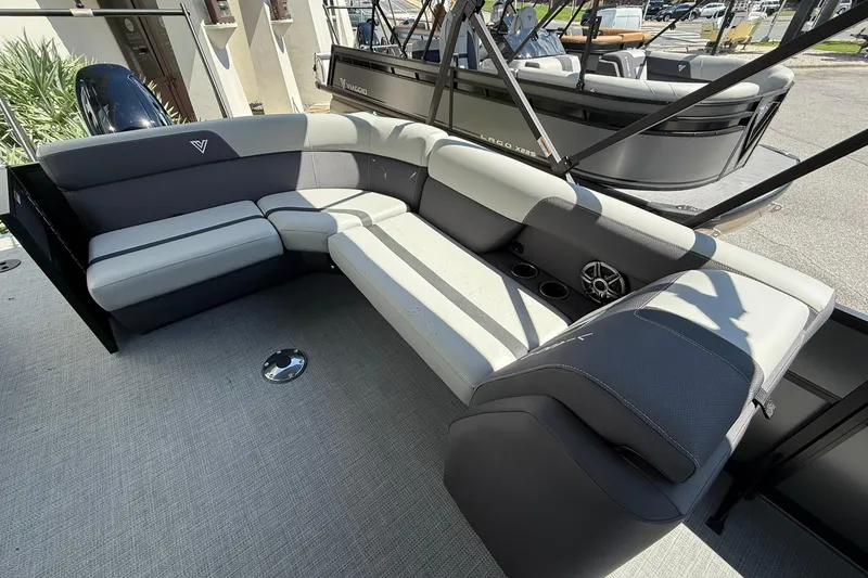Slide: The Image of Luxurious seating on 2026 Viaggio Lago X-C pontoon boat, featuring modern design and comfort. - 10