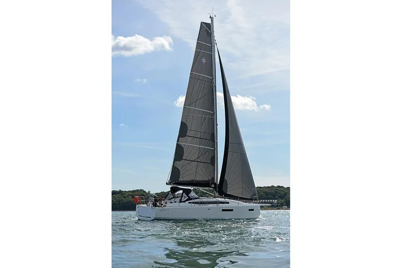 Slide: The Image of 2025 Jeanneau Sun Odyssey 380 sailing on calm waters under a clear sky. - 8