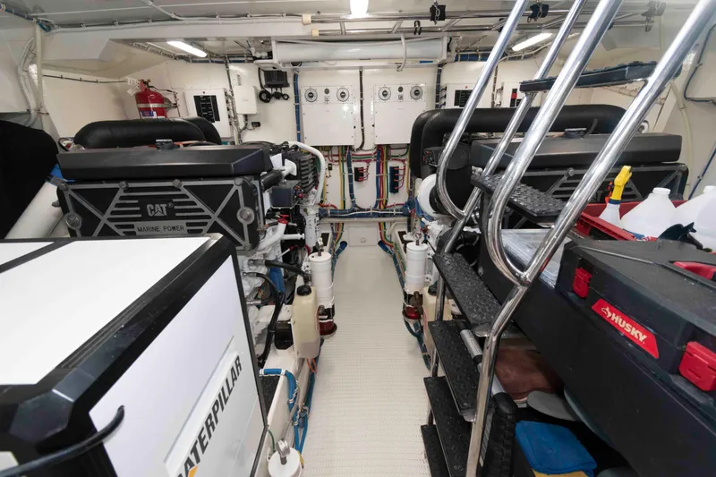 Slide: The Image of Engine room of 2009 Hatteras 60 Motor Yacht with Caterpillar marine engines. - 81