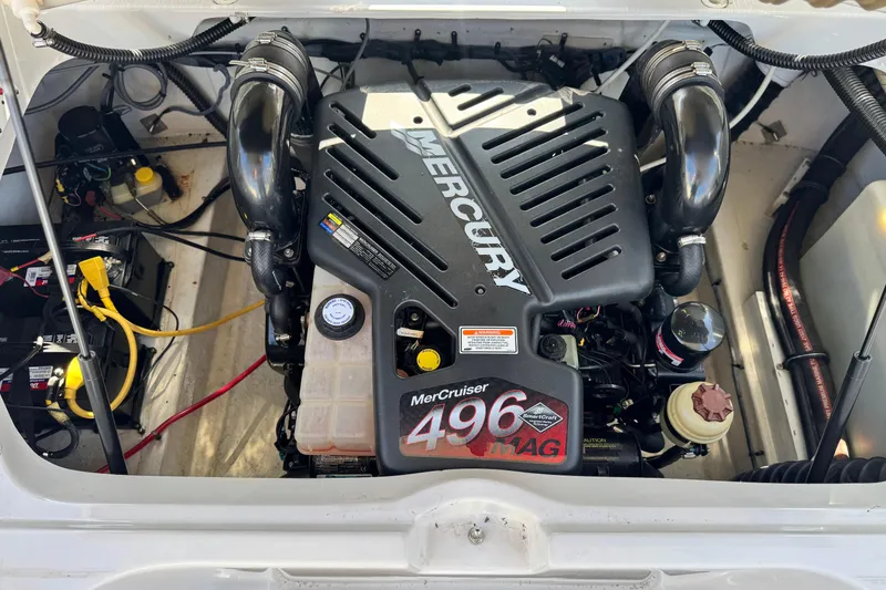 Slide: The Image of Engine compartment of a 2007 Crownline 270 BR with a Mercury 496 MAG engine. - 24