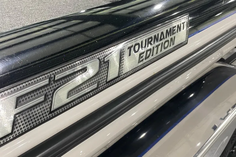 Slide: The Image of 2021 Falcon F21 Tournament Edition boat emblem close-up. - 12