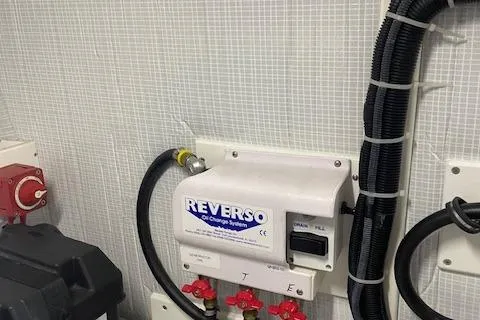 Slide: The Image of Oil change system in 2018 American Tug 365 engine room with Reverso unit. - 51