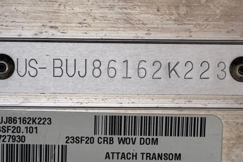 Slide: The Image of 2023 Sun Tracker SportFish 20 DLX hull identification number plate. - 24