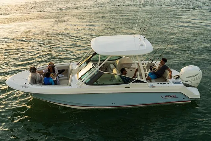 Slide: The Image of Manufacturer Provided Image: 2023 Boston Whaler 240 Vantage boat on water with passengers enjoying a ride. - 6