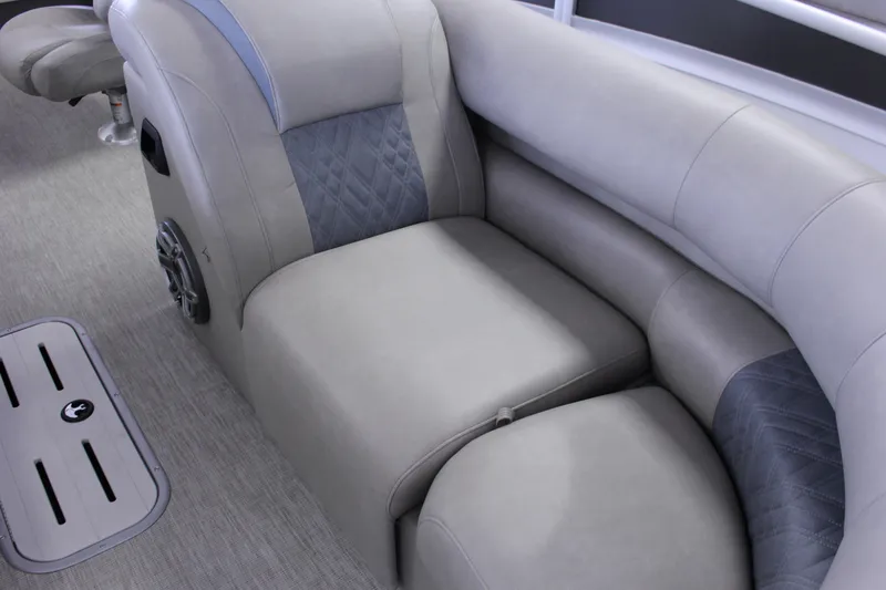 Slide: The Image of 2022 Premier Intrigue 230 Bed with luxurious gray seating and quilted accents. - 16