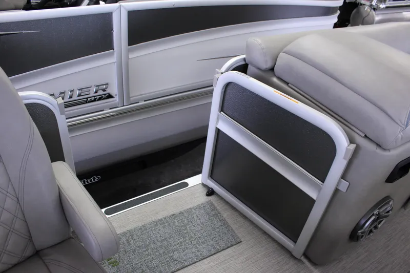 Slide: The Image of 2022 Premier Intrigue 230 Bed interior with gray seating and sleek design. - 21