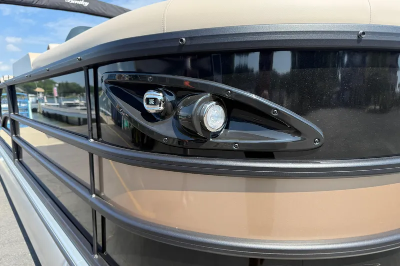 Slide: The Image of 2026 Bentley Pontoons Legacy 200 Navigator close-up, showcasing sleek design and modern features. - 5