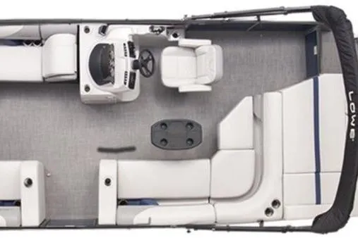 Slide: The Image of 2026 Lowe SS 210 pontoon boat interior with seating and helm station. - 32