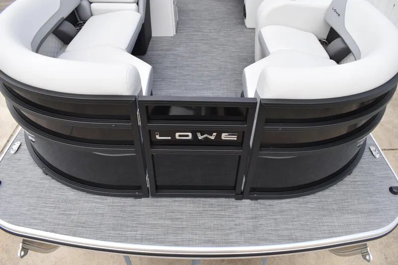 Slide: The Image of 2026 Lowe SS 210 pontoon boat with sleek seating and modern design. - 7