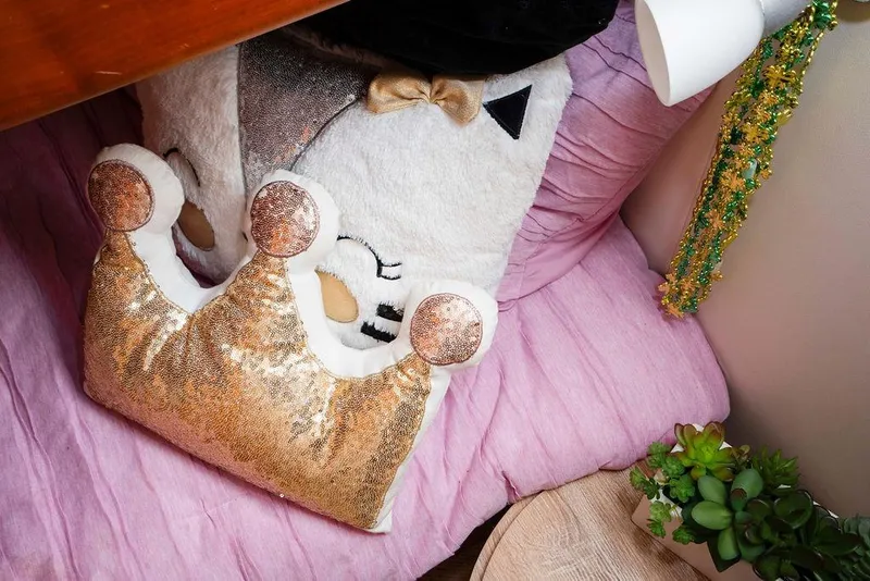 Slide: The Image of Plush crown pillow on pink bedding inside 2006 Aicon Flybridge yacht cabin. - 67