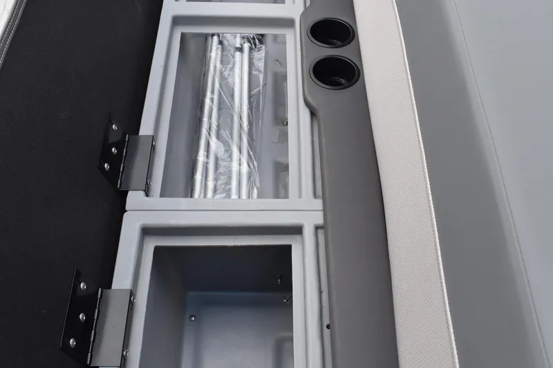 Slide: The Image of Interior of 2026 Lowe LF 232 boat with steering console and captain's chair. - 27