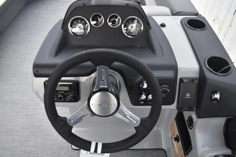 Slide: The Image of Gray seat on a 2026 Lowe LF 232 boat deck, featuring modern design. - 34