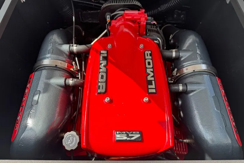Slide: The Image of Red Ilmor MV8 5.7 engine in 2014 MasterCraft X-5 boat. - 16