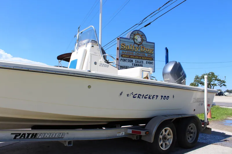 Slide: The Image of 2015 Pathfinder 2200 boat on trailer at Salty Dog Marine Center. - 24
