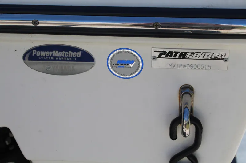 Slide: The Image of 2015 Pathfinder 2200 boat with PowerMatched system warranty and certification labels. - 7