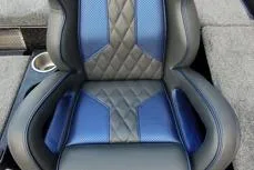 Slide: The Image of Luxurious Phoenix 920 Elite X 2026 seat with blue and gray diamond stitching. - 10