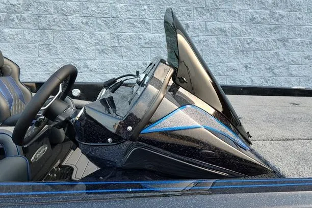 Slide: The Image of 2026 Phoenix 920 Elite X boat dashboard with sleek design and blue accents. - 8