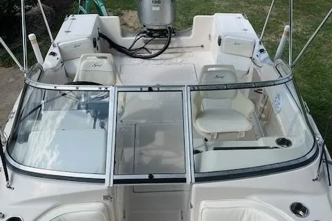 Slide: The Image of 1996 Scout 202 Dorado boat with seating and windshield, viewed from above. - 15