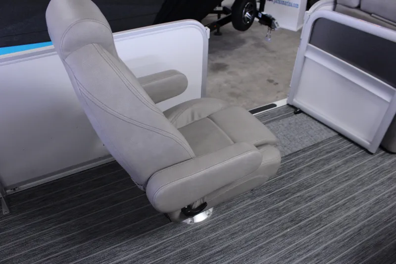 Slide: The Image of Gray captain's chair on 2023 Premier 250 Intrigue boat, featuring sleek design and comfortable seating. - 18