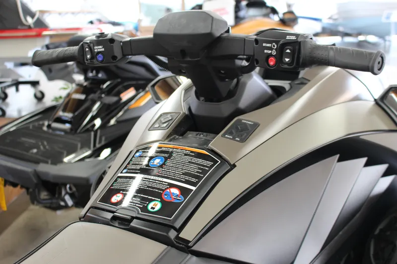 Slide: The Image of 2025 Yamaha GP 1800 SVHO jet ski handlebars and dashboard close-up. - 4