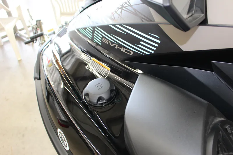 Slide: The Image of 2025 Yamaha GP 1800 SVHO jet ski, close-up of fuel cap and sleek design. - 6