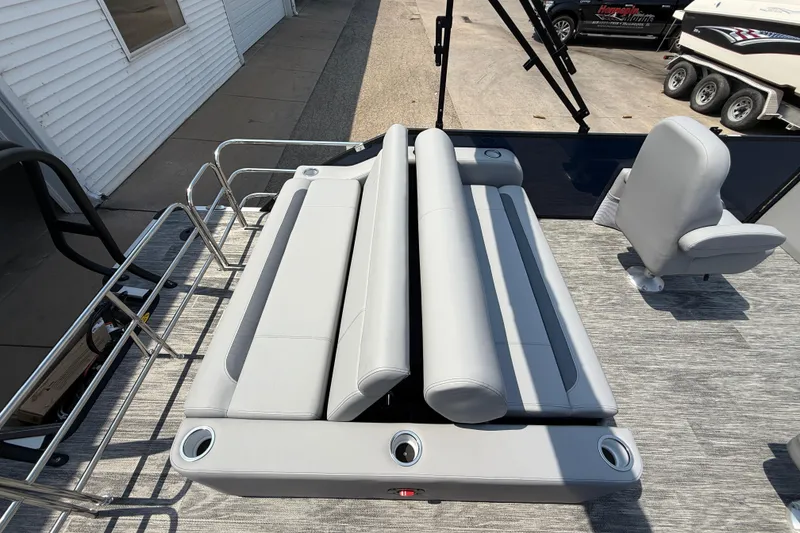 Slide: The Image of 2026 Bentley Pontoons Legacy 223 Swingback with luxurious seating and modern design. - 29