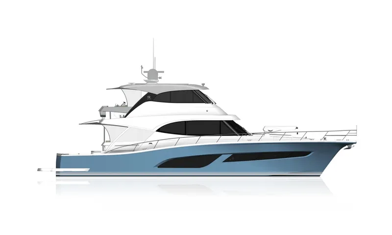 Slide: The Image of Engine room of 2023 Riviera 64 Sports Motor Yacht, showcasing dual engines and advanced systems. - 53