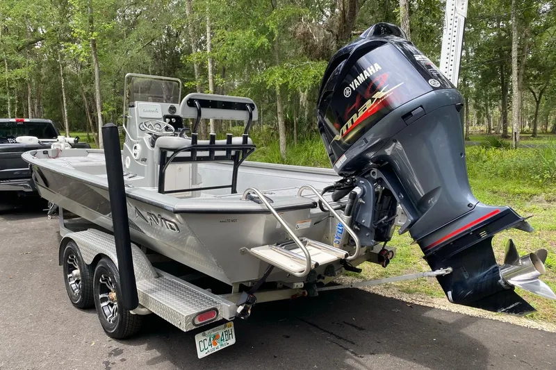 Slide: The Image of 2021 Avid 23 FS Magnum boat with Yamaha outboard motor on trailer. - 3