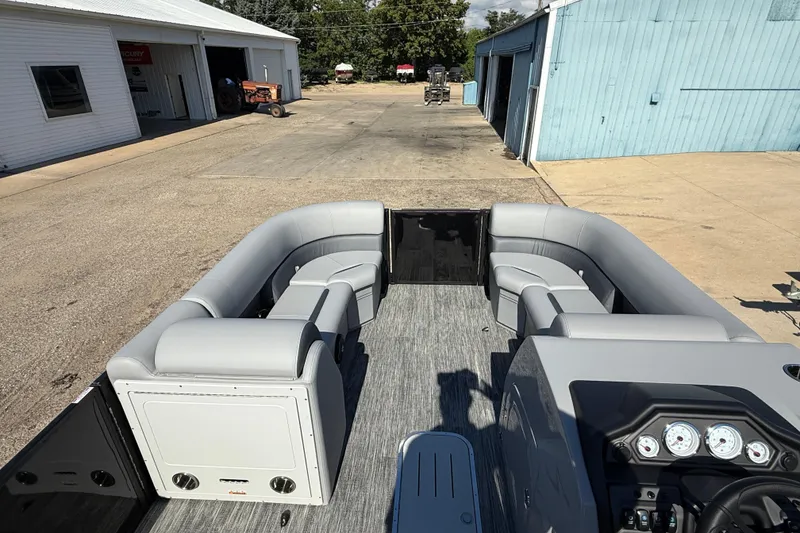 Slide: The Image of 2026 Bentley Pontoons Legacy 223 Swingback with spacious seating and modern dashboard. - 13