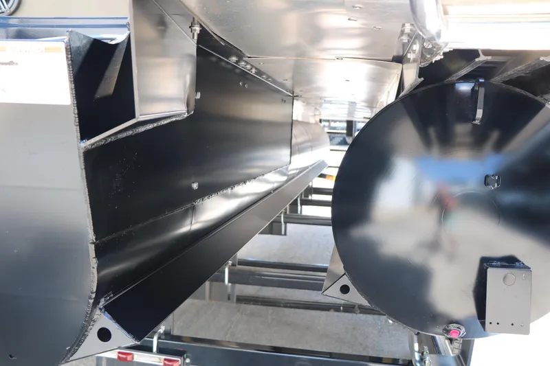 Slide: The Image of Underneath view of 2025 Sylvan L3 DLZ pontoon boat, showcasing structural details. - 12