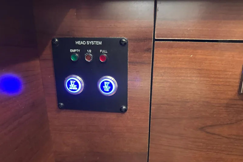 Slide: The Image of Control panel for head system on 2020 Chaparral 300 OSX boat, featuring water level indicators. - 43