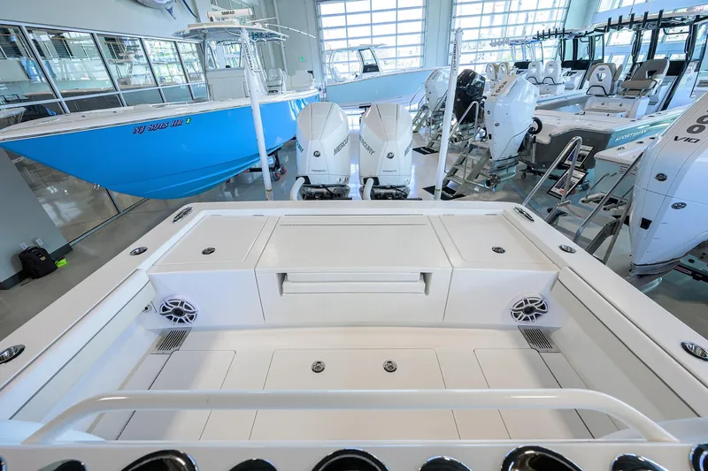 Slide: The Image of 2026 Valhalla V-29 boat interior with modern design and powerful Mercury engines. - 23