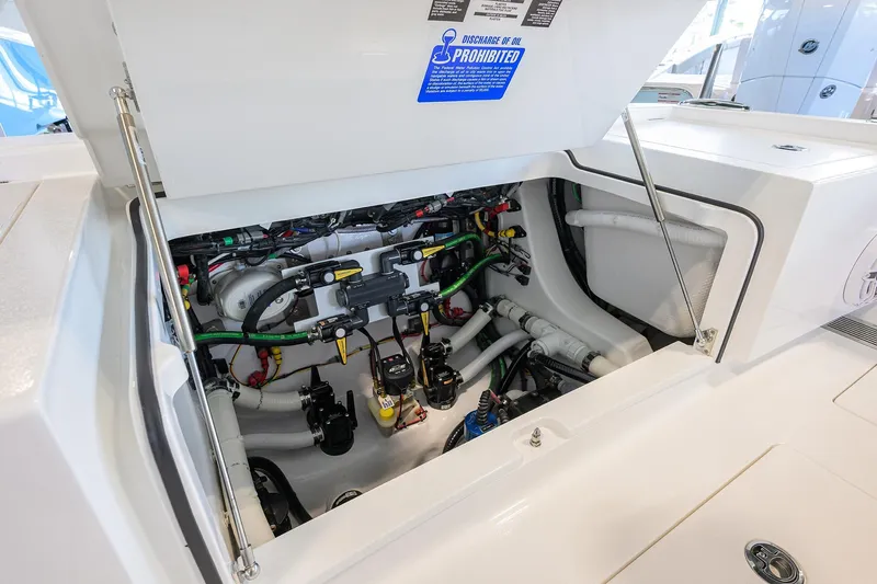 Slide: The Image of Engine compartment of 2026 Valhalla V-29 boat, showcasing intricate wiring and components. - 27