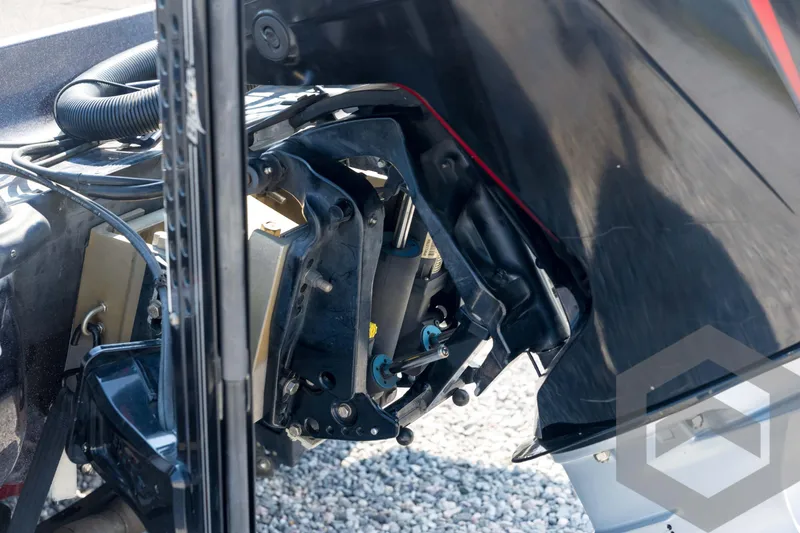 Slide: The Image of Close-up of a 2020 Nitro Z21 boat engine components and wiring. - 26