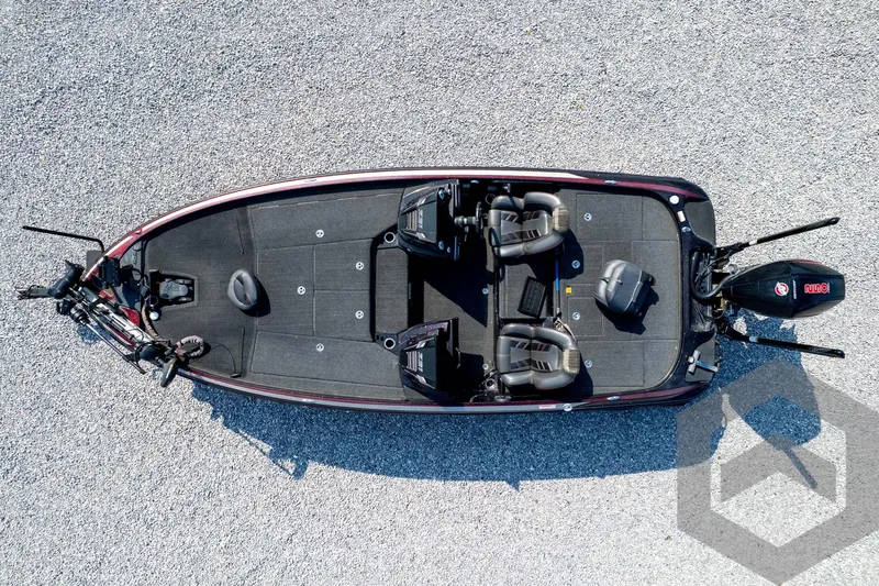 Slide: The Image of 2020 Nitro Z21 boat, aerial view, featuring dual seats and modern design on gravel surface. - 69