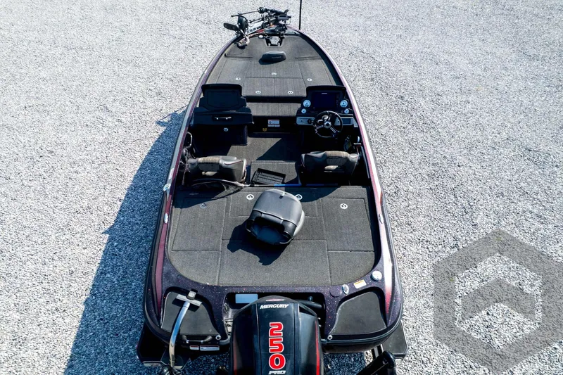 Slide: The Image of 2020 Nitro Z21 boat with Mercury engine on gravel surface, top view. - 78