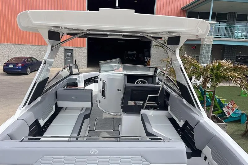 Slide: The Image of 2024 Cobalt A29 boat interior with sleek seating and modern design. - 7