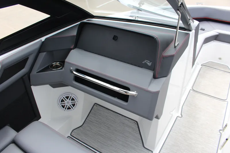 Slide: The Image of 2024 Cobalt R4 Surf boat interior with sleek design and modern features. - 21