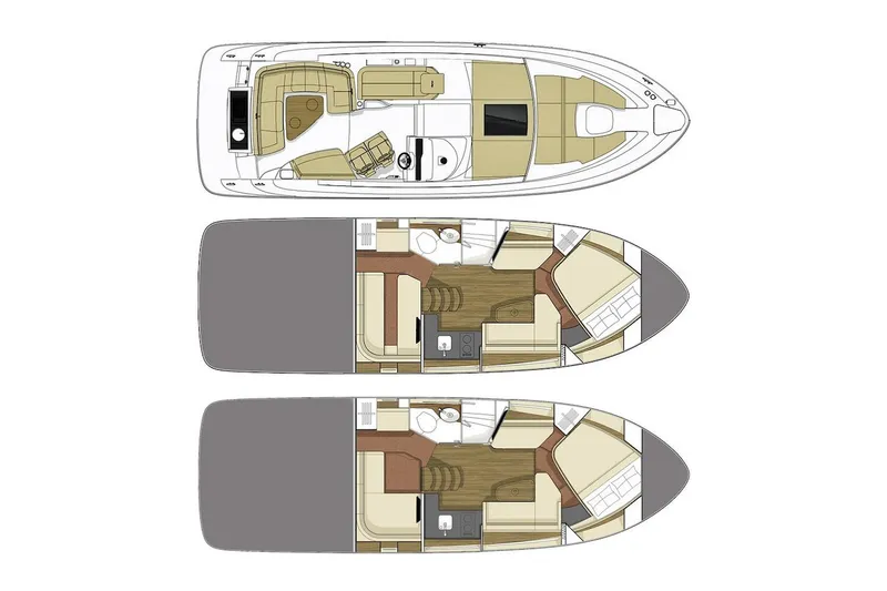 Slide: The Image of Manufacturer Provided Image: 2019 Sea Ray Sundancer 350 Coupe layout with upper deck and cabin floor plans. - 34