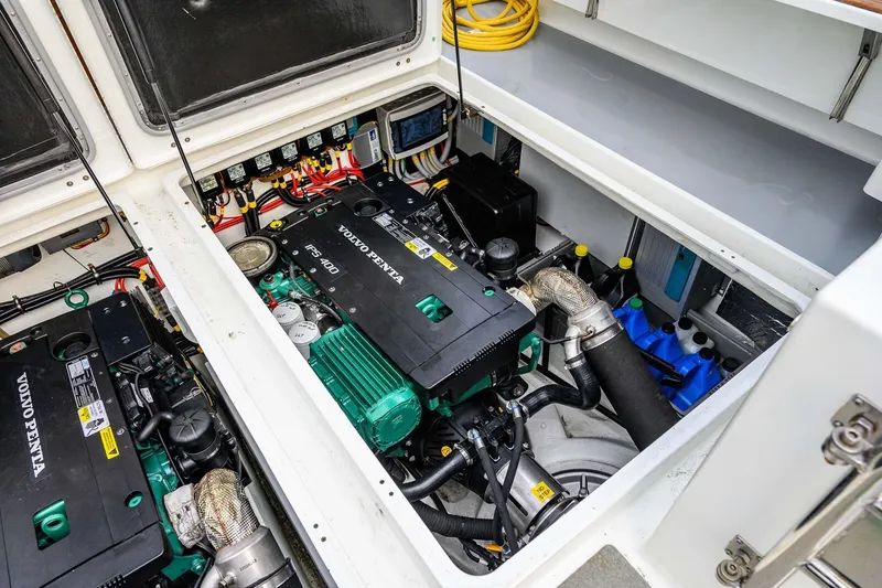 Slide: The Image of Engine compartment of a 2019 Targa 35 with Volvo Penta IPS 400 engines. - 63