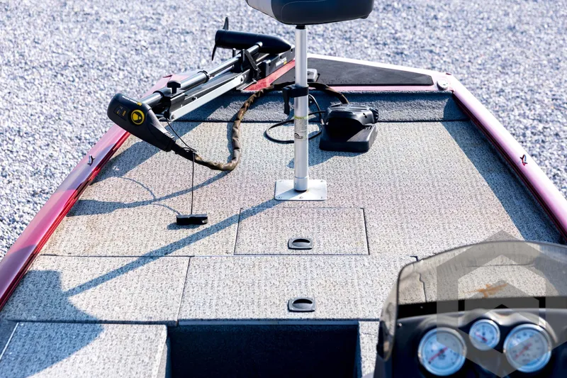 Slide: The Image of 2022 Tracker Pro 170 boat deck with trolling motor and seating. - 36