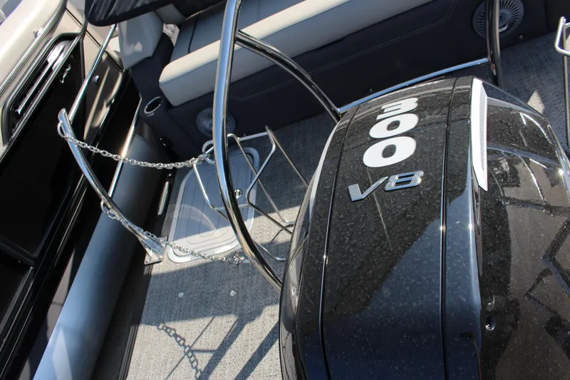 Slide: The Image of 2025 Barletta Lusso 23U boat with powerful 300 V8 engine, sleek interior design. - 6