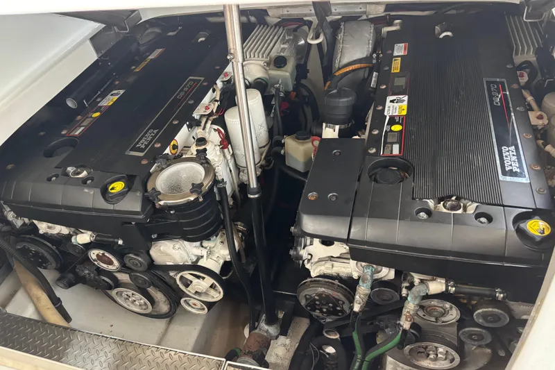 Slide: The Image of Engine compartment of a 2011 Formula 400 Super Sport boat with Volvo Penta engines. - 26