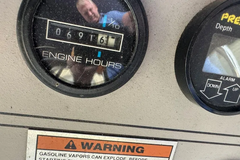 Slide: The Image of Close-up of 1998 Carver 405 Motor Yacht engine hours gauge showing 6916 hours. - 29