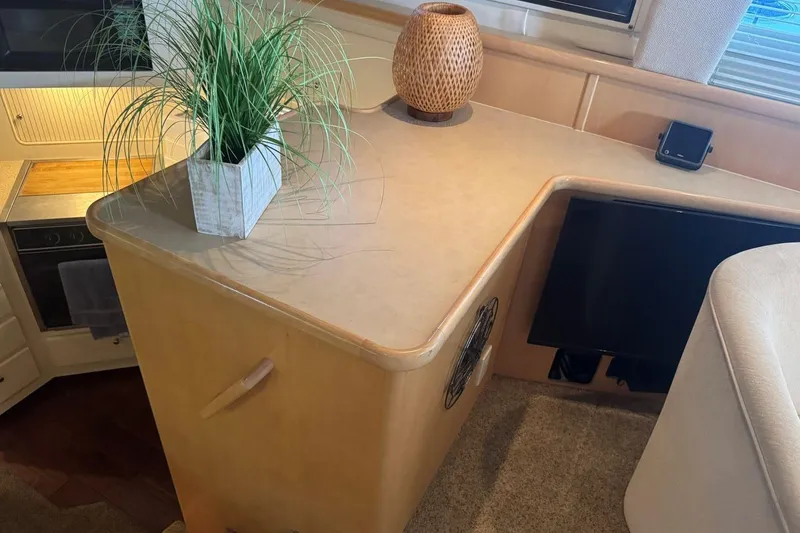 Slide: The Image of Interior of 1998 Carver 405 Motor Yacht with countertop, plant, and decor. - 38