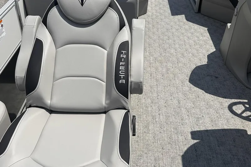 Slide: The Image of Luxurious seating on 2026 Trifecta 22 RF LE pontoon boat, featuring sleek design and comfort. - 6