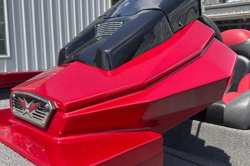 Slide: The Image of Red 2021 Vexus AVX181 boat detail with logo, showcasing sleek design and craftsmanship. - 4