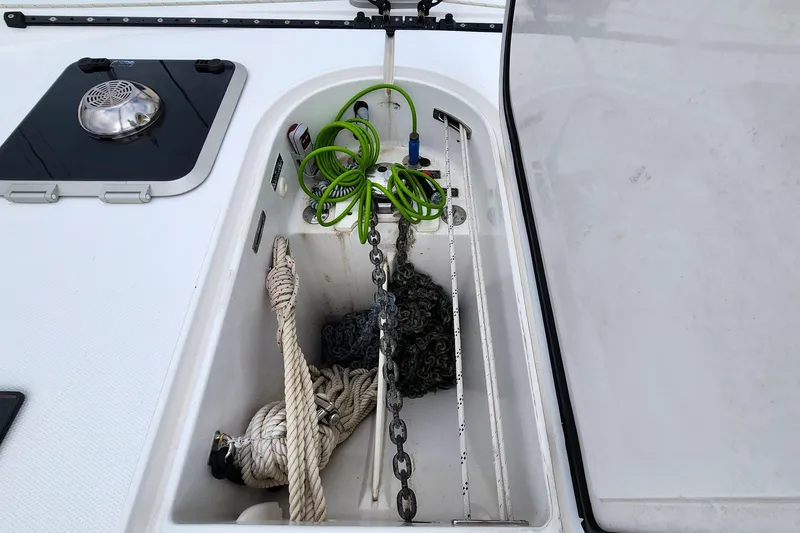 Slide: The Image of Anchor locker of 2019 Antares 44GT yacht with ropes and chains. - 7