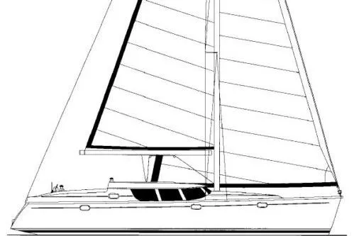 Slide: The Image of Line drawing of a 2005 Jeanneau Deck Salon 43 sailboat, side view. - 52